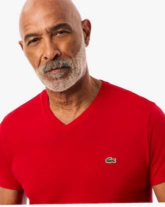 T-Shirt aus leichter Pima-Baumwolle mit V-Ausschnitt
