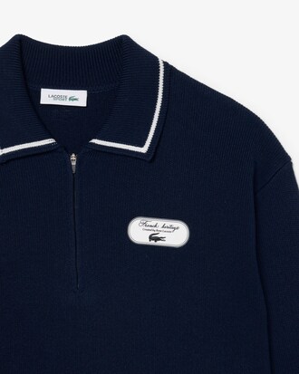 Badge Accent Tennis Heritage Zipped Polo Collar Sweater