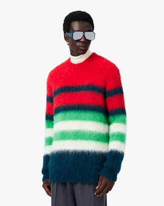 Runway Streifen-Piqu&eacute;-Pullover aus aufgerautem Alpakawollgemisch
