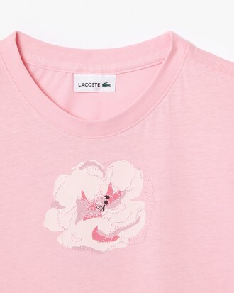 T-Shirt aus Baumwolle mit Blumenstickerei und -Print