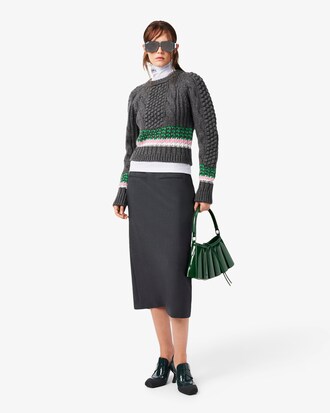 Runway gestreifter Wollpullover mit Struktur