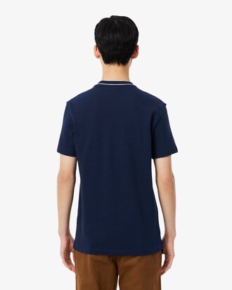 T-Shirt aus Stretch-Piqu&eacute; mit gestreiftem Kragen