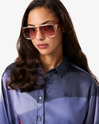 Oversized Hemd aus Satin mit Landschaftsmotiv