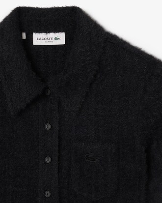Slim Fit-Polohemd aus flauschigem Rippstrick