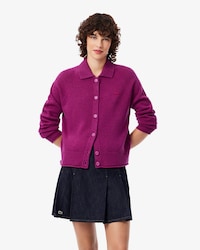 Cardigan aus Tuchwolle mit 3D-Strick und Polokragen