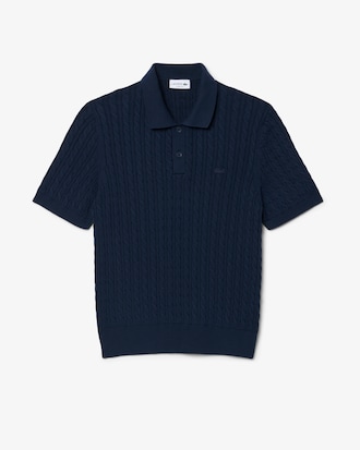Classic Fit-Polohemd aus Baumwollstrick mit Zopfmuster