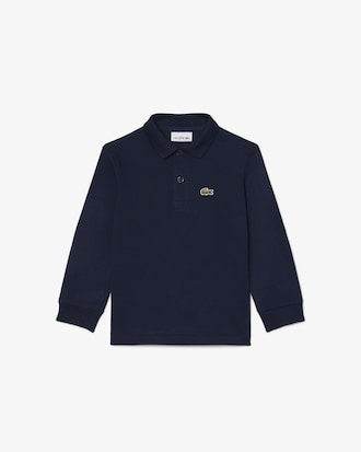 Polohemd aus Petit Piqu&eacute; mit langen &Auml;rmeln