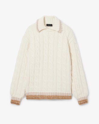Strickpullover Runway aus Wolle mit Zopfmuster und Polokragen