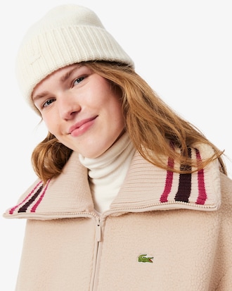 Oversized-Jacke aus Sherpa mit gestreiftem Rippstrickkragen
