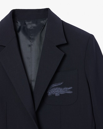 Slim Fit-Blazer aus Wolle mit gesticktem Krokodil