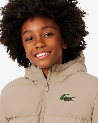 Puffer-Jacke mit Kapuze und gesticktem Krokodil