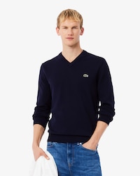 Einfarbiger Pullover aus Baumwolle mit V-Ausschnitt