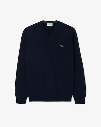 Einfarbiger Pullover aus Baumwolle mit V-Ausschnitt