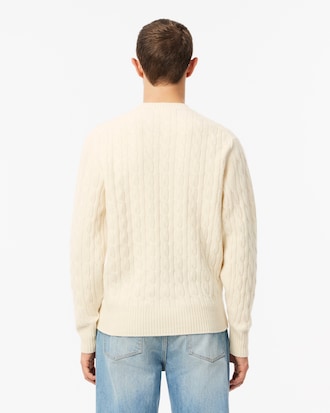 Pullover aus Tuchwolle mit Zopfmuster und Rundhalsausschnitt