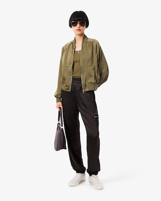 Oversized Bomberjacke aus Satin mit gestickter Unterschrift