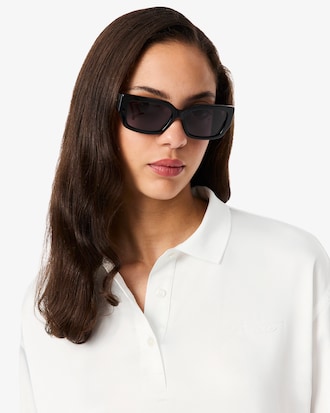 Oversized Polohemd aus Satin mit langen Ärmeln