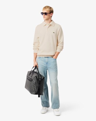Rippstrick-Sweatshirt aus Baumwolle mit Polokragen