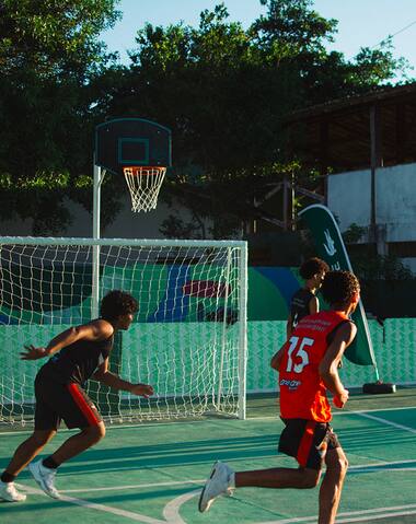 Football match on the multi-sports field in Trancoso, Brazil