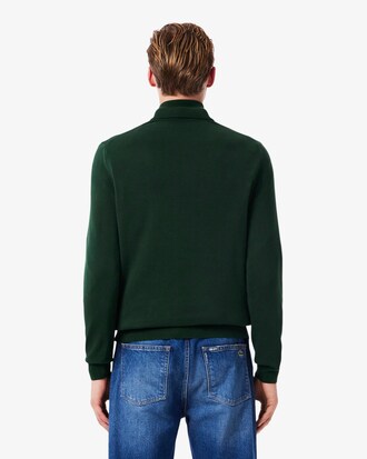 Pull zipp&eacute; coton uni col montant