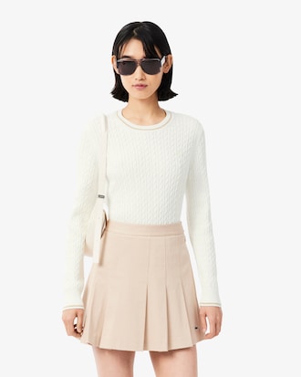 Pull maille torsad&eacute;e d&eacute;tails ray&eacute;s