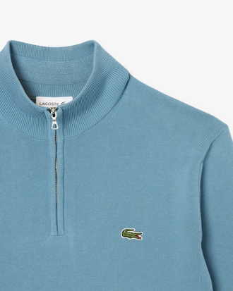 Pull zippé coton uni col montant