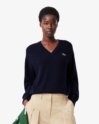 Pull col V point mousse coton