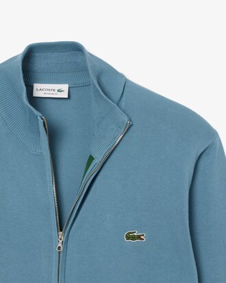 Pull zippé coton uni col montant