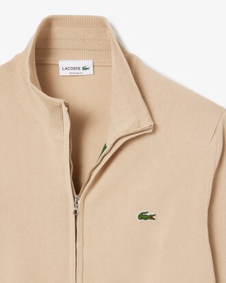Pull zippé coton uni col montant