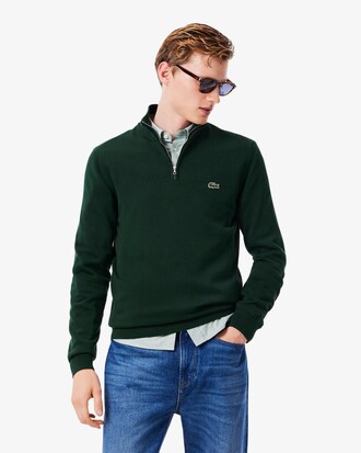 Pull zipp&eacute; coton uni col montant