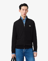 Pull zipp&eacute; coton uni col montant