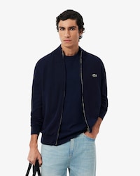 Pull zipp&eacute; coton uni col montant