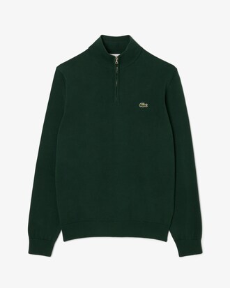 Pull zipp&eacute; coton uni col montant