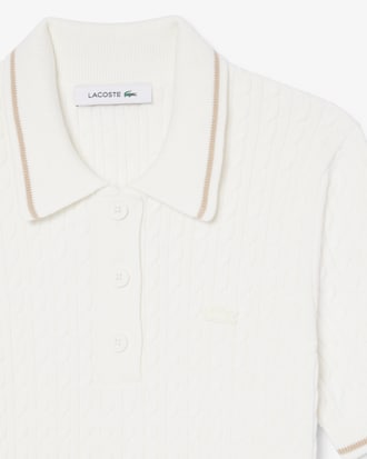 Pull col polo maille torsad&eacute;e rayures