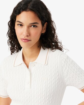 Pull col polo maille torsad&eacute;e rayures