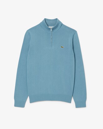Pull zippé coton uni col montant