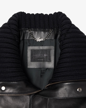 Veste en cuir col montant côtelé Défilé