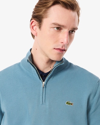 Pull zippé coton uni col montant