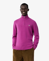 Pull zipp&eacute; uni col montant laine