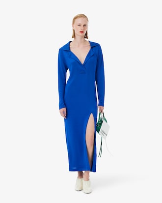 Robe longue col polo Piqu&eacute; satin&eacute; D&eacute;fil&eacute;