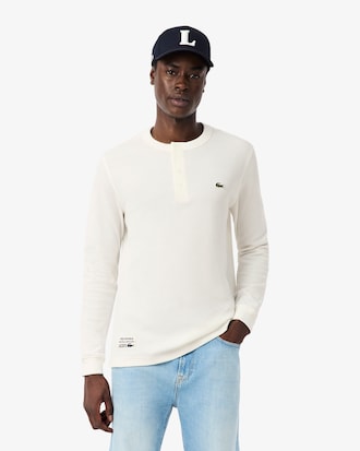 T-shirt Henley maille gaufr&eacute;e