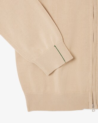 Pull zippé coton uni col montant