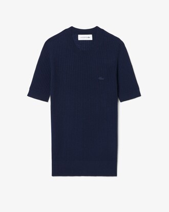 Kortmouwige Merinowollen Geribbelde Gebreide Sweater