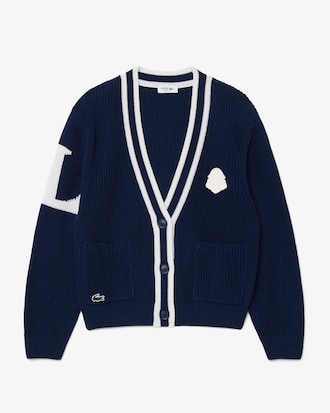 Golfcardigan van Gemengde Wol met Badge Accenten