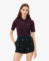 Slim Fit Stretch Piqu&eacute; Polohemd met Geborduurde Accenten