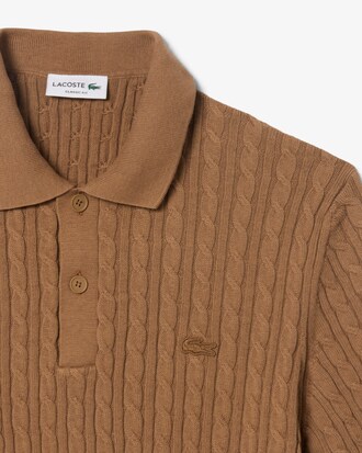 Classic Fit Cable Knit Cotton Polo Shirt