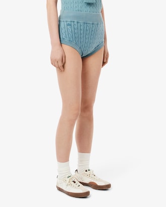 Korte Gebreide Kabelshort met Gewassen Effect