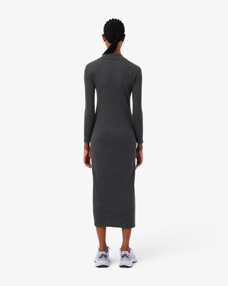 Slim Fit Geribbelde Katoenen Jurk met Polokraag