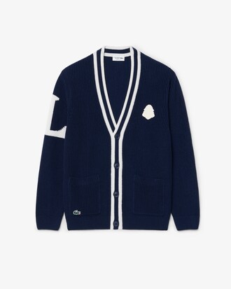 Golfcardigan van Gemengde Wol met Badge Accenten