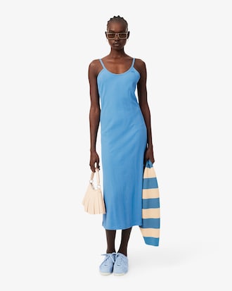 Geribbelde Katoenen Strappy Maxi Jurk