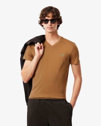 Lichtgewicht Katoenen Pima T-shirt met V-hals